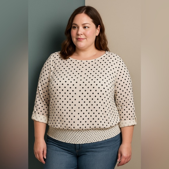 MICHAEL Michael Kors Tops - Michael Michael Kors Polka Dot Blouse Vintage-Inspired Chic Smocked Hem Large